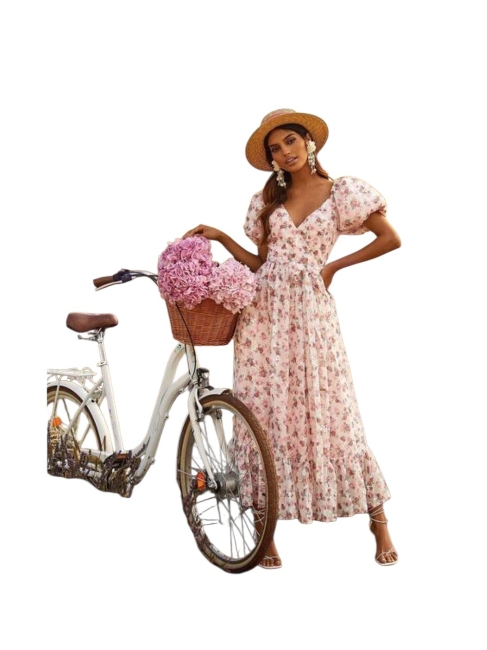 Alamour The Label Jaida Floral Maxi Dress Pink XS NWT Puff Sleeve Cottagecore - Picture 4 of 16